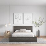 Nexera James Platform Bed with Headboard, Grey, Queen