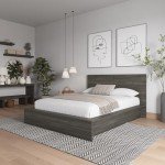 Nexera James Platform Bed with Headboard, Grey, Queen