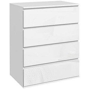 HOMCOM Dresser for Bedroom with 4 Drawers, High Gloss Chest of Drawers with Metal Runners and Groove Handles for Living Room, Hallway, White