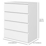 HOMCOM Dresser for Bedroom with 4 Drawers, High Gloss Chest of Drawers with Metal Runners and Groove Handles for Living Room, Hallway, White