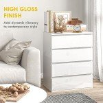 HOMCOM Dresser for Bedroom with 4 Drawers, High Gloss Chest of Drawers with Metal Runners and Groove Handles for Living Room, Hallway, White
