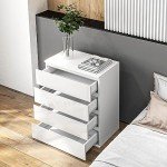 HOMCOM Dresser for Bedroom with 4 Drawers, High Gloss Chest of Drawers with Metal Runners and Groove Handles for Living Room, Hallway, White