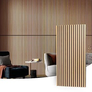 Art3d 2 Wood Slat Acoustic Panels for Wall and Ceiling - 3D Fluted Sound Absorbing Panel with Wood Finish - Oak