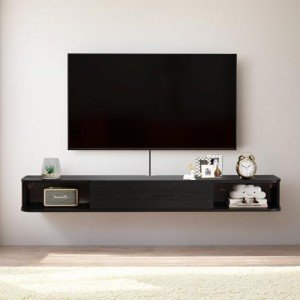 Pmnianhua Floating TV Stand with Drawer,47'' Wall-Mounted TV Cabinet,Floating TV Console,Under TV Entertainment Shelf with Storage for Bedroom Living Room(Black)