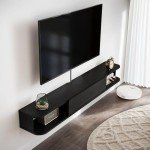 Pmnianhua Floating TV Stand with Drawer,47'' Wall-Mounted TV Cabinet,Floating TV Console,Under TV Entertainment Shelf with Storage for Bedroom Living Room(Black)