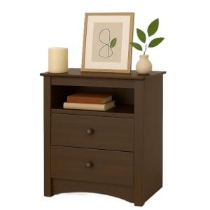 Prepac Sonoma 2 Drawer Nightstand: Elegant Bedroom Furniture, Bedside Table with Open Shelf, 23.25"W x 16"D x 28"H, Espresso