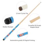 Dysdensa Kids Short Pool Cue Set of 2, Canadian Maple Wood, 4 Sizes (36/42/48/52 Inch) with UV-Printed Fun Designs and Leather Tip (52'')