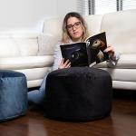 Gouchee Home Belgique Round Velvet Pouf, Foot Stool, Stuffed Ottoman Bean Bag Chair - Black - Plush, Stylish, Lightweight, and Comfortable Furniture Accessory for Living Room and Bedroom - 20" x 12"