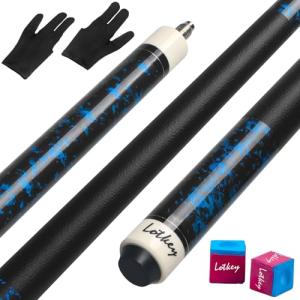 LOTKEY Pool Stick,Pool Cue Sticks 58'' Solid Canadian Maple Extra 2 Pool Chalk Included Durable for Professional Billiard Players (Blue)