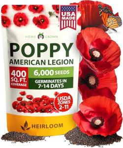 HOME GROWN American Legion Red Poppy Seeds - 6,000 Vibrant Wildflower Seeds for Planting Outdoors - Perennial Poppy Flowers - Memorial Garden & Pollinator Friendly (Papaver rhoeas)