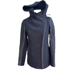 MACKAGE Beautiful Wool Leather Coat Jacket  Zip Women's Hood Black Sz XS