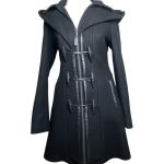 Mackage Steffy Wool & Leather Trim Hooded Zip Pockets Toggle Coat Size XS