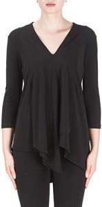 Joseph Ribkoff Womens Asymmetrical 3/4 Sleeve Tunic Style 161066J Color Black Size 18