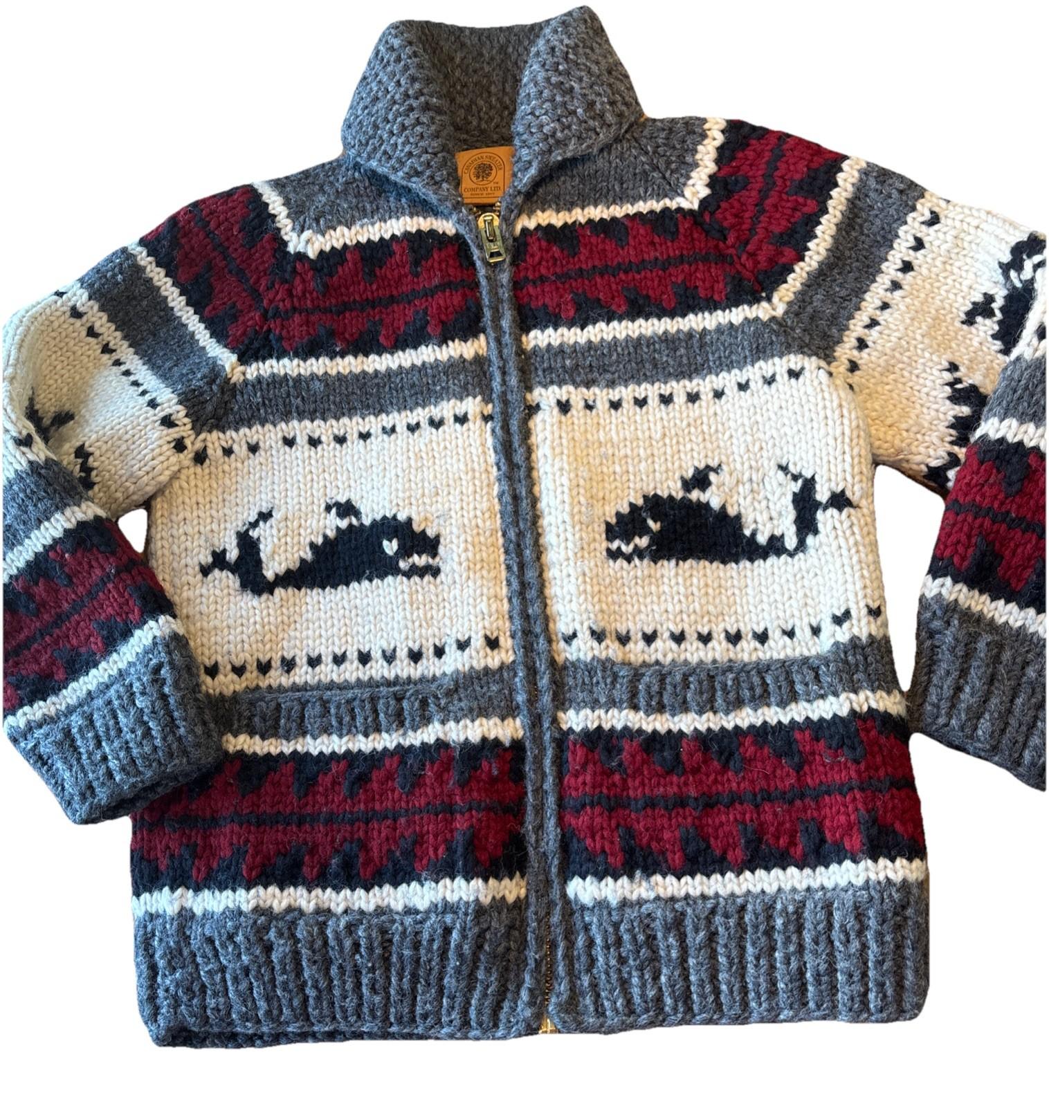 157 Canadian Sweater Company Cowichan Wool Whale  thunderbird Sweater S intarsia