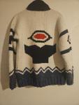 Canadian Sweater Company Intarsia Wool Zip Cardigan Jacket Orca Whale Beige Blue