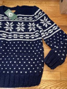 76 CANADIAN SWEATER COMPANY Cowichan Sweater 100% Wool Fair Isle Pockets XL Navy