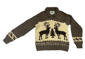 Vintage Cowichan Canadian Sweater Company Moose Tree Brown Cream Hand Knit Sz L