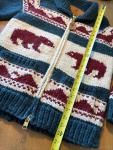 95 Canadian Sweater Company Intarsia  Bear Zip Wool Cowichan Cardigan FLAW S