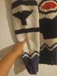 Canadian Sweater Company Intarsia Wool Zip Cardigan Jacket Orca Whale Beige Blue