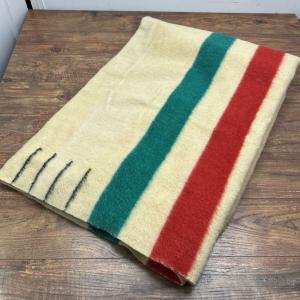VTG Hudson's Bay Co 4 Point Wool Stripe Blanket Made In England Label 74" x 90"