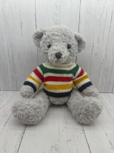 Hudson's Bay Company Teddy Bear Light Gray Green Eyes Striped Sweater HBC
