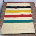 VTG Hudson's Bay Co 4 Point Wool Stripe Blanket Made In England Label 74" x 90"