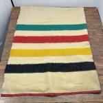 VTG Hudson's Bay Co 4 Point Wool Stripe Blanket Made In England Label 74" x 90"
