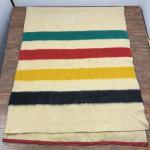 VTG Hudson's Bay Co 4 Point Wool Stripe Blanket Made In England Label 74" x 90"