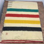 VTG Hudson's Bay Co 4 Point Wool Stripe Blanket Made In England Label 74" x 90"