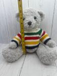Hudson's Bay Company Teddy Bear Light Gray Green Eyes Striped Sweater HBC