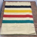 VTG Hudson's Bay Co 4 Point Wool Stripe Blanket Made In England Label 74" x 90"