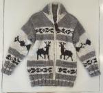 Vintage Thick Wool Knit Front Zip Large Deer Cowichan Sweater Made In Canada