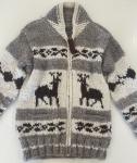 Vintage Thick Wool Knit Front Zip Large Deer Cowichan Sweater Made In Canada