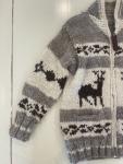 Vintage Thick Wool Knit Front Zip Large Deer Cowichan Sweater Made In Canada