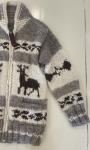 Vintage Thick Wool Knit Front Zip Large Deer Cowichan Sweater Made In Canada