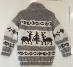 Vintage Thick Wool Knit Front Zip Large Deer Cowichan Sweater Made In Canada