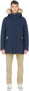 MACKAGE EDWARD-C 2-IN-1 DOWN PARKA, HOODED BIB, NATURAL FUR - SIZE 44 - NAVY
