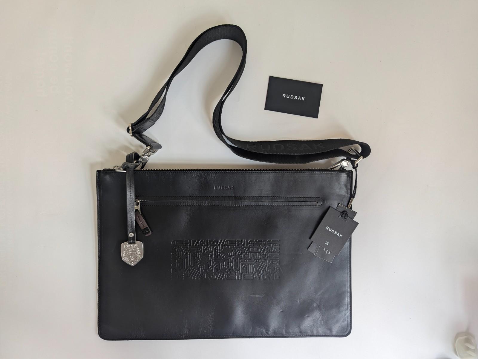 Black Leather RUDSAK Laptop Briefcase Rugged 16.5"x 11" 