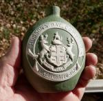 EARLY 1900 HUDSON'S BAY COMPANY EST.1670 GREEN SCHAFER VATER CERAMIC WHISKEY NIP
