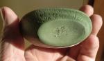 EARLY 1900 HUDSON'S BAY COMPANY EST.1670 GREEN SCHAFER VATER CERAMIC WHISKEY NIP