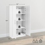 Prepac Adjustable Shelves Cabinet - Functional Tall Garage Table, 16"D x 32"W x 65"H Freestanding Garage Cabinet with 2-Doors, White - WES-3264