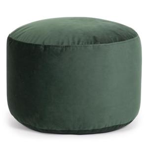 Gouchee Home Belgique Round Velvet Pouf, Foot Stool, Stuffed Ottoman Bean Bag Chair - Forest Green - Plush, Stylish, Lightweight & Comfortable Furniture Accessory for Living Room & Bedroom- 20" x 12"