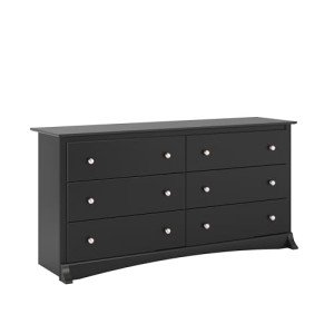 Prepac Sonoma Bedroom Furniture: Black Double Dresser for Bedroom, 6-Drawer Wide Chest of Drawers, Traditional Bedroom Dresser, BDC-6330-V, 59"W x 16"D x 29"H