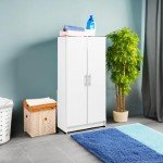 Prepac Adjustable Shelves Cabinet - Functional Tall Garage Table, 16"D x 32"W x 65"H Freestanding Garage Cabinet with 2-Doors, White - WES-3264