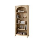Prepac Ark 78" Tall 5-Tier Arched Bookcase in Natural Oak, Modern Storage Accent Bookshelf with 3 Adjustable Shelves for Home, Office, Living Room, Bedroom