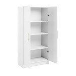 Prepac Adjustable Shelves Cabinet - Functional Tall Garage Table, 16"D x 32"W x 65"H Freestanding Garage Cabinet with 2-Doors, White - WES-3264