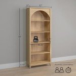 Prepac Ark 78" Tall 5-Tier Arched Bookcase in Natural Oak, Modern Storage Accent Bookshelf with 3 Adjustable Shelves for Home, Office, Living Room, Bedroom