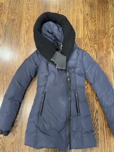 MACKAGE Brigid Knit Trim Down Coat In Navy Ink Knit Size  XXS New