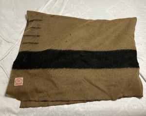 1920s Hudson Bay Company 4 Point Wool Blanket Green Brown Small Label