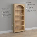 Prepac Ark 78" Tall 5-Tier Arched Bookcase in Natural Oak, Modern Storage Accent Bookshelf with 3 Adjustable Shelves for Home, Office, Living Room, Bedroom